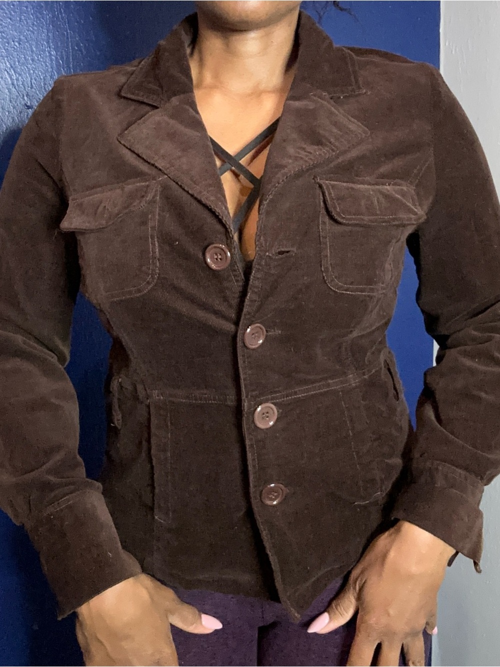 Women’s Brown Corduroy Button-Front Jacket